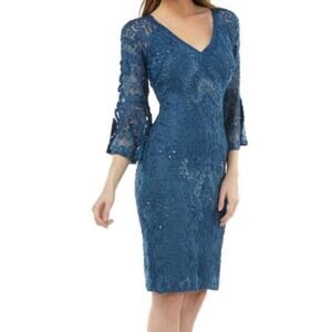 JS Collection Dress Bell sleeve soutache cocktail blue size 16 DEFECT